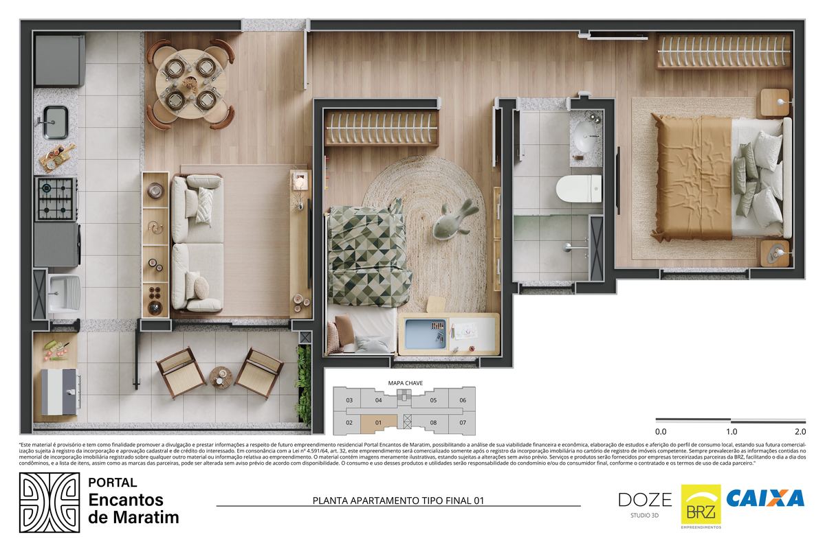 Planta apartamento 2 quartos Ubatuba Portal Encantos de Maratim